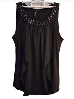 Susan Lawrence Black Sleeveless Beaded Neckline Camisole